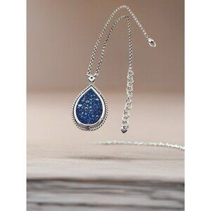 BRIGHTON CRYSTAL ROCKS BLUE DRUSY QUARTZ CRYST SLVR TEARDROP MESSAGE NECKLACE